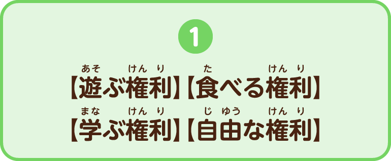 1.「遊ぶ権利」「食べる権利」「学ぶ権利」「自由な権利」